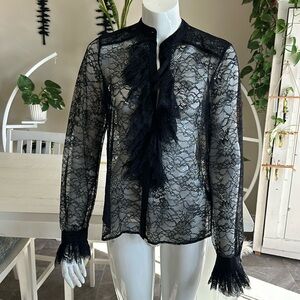 H & M spring collection, size 10 black lace button up see-through blouse